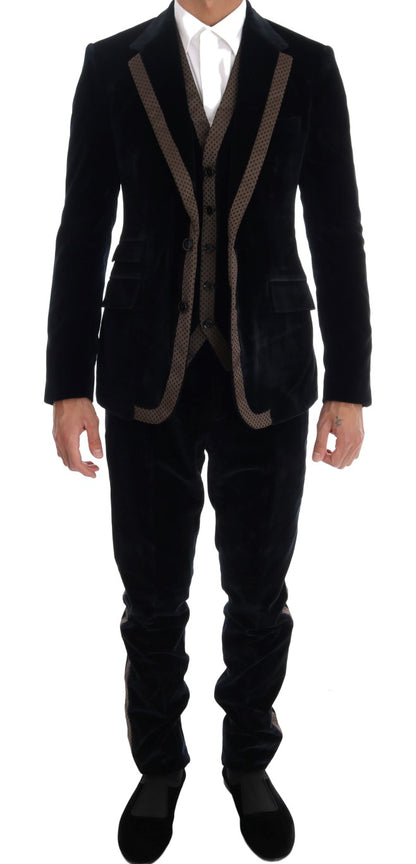 Dolce &amp; Gabbana Elegante traje azul de corte slim de tres piezas