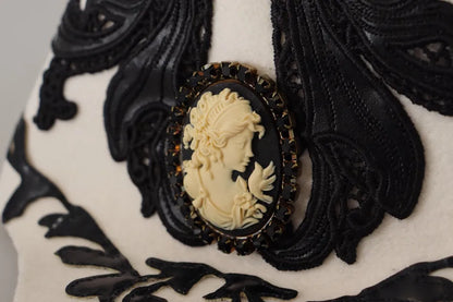 Dolce &amp; Gabbana Sombrero con broche de camafeo bordado de lana blanco y negro