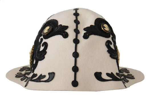 Dolce &amp; Gabbana Sombrero con broche de camafeo bordado de lana blanco y negro