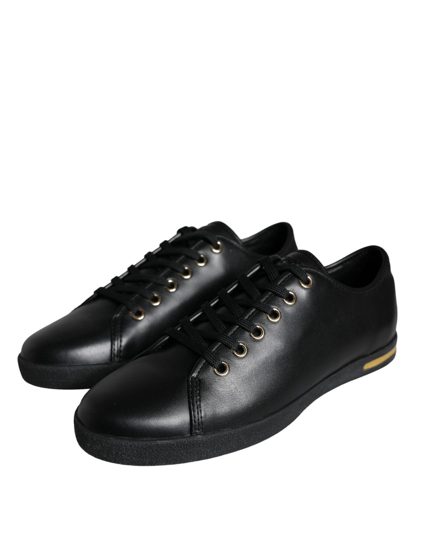Dolce &amp; Gabbana Zapatos deportivos clásicos de cuero negro dorado