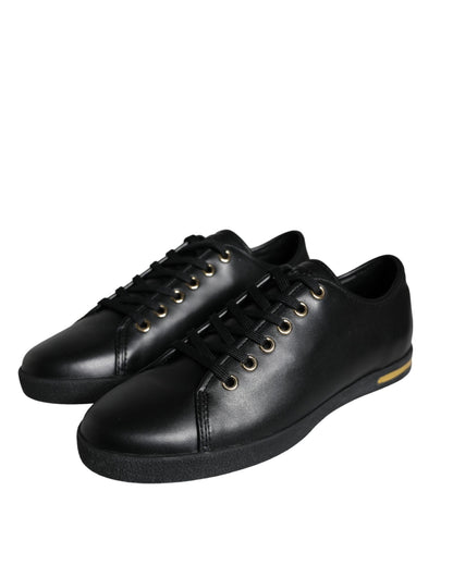 Dolce &amp; Gabbana Zapatos deportivos clásicos de cuero negro dorado