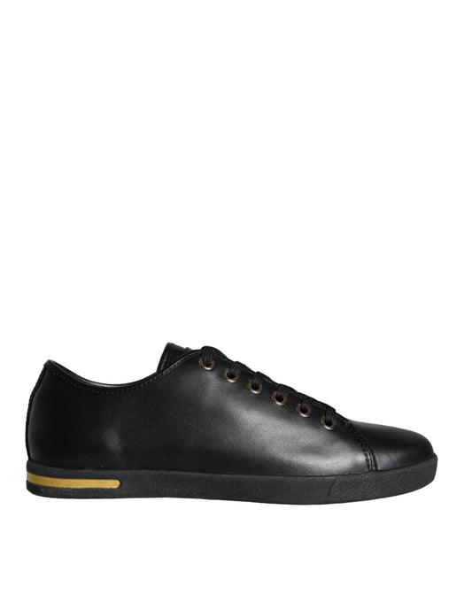 Dolce &amp; Gabbana Zapatos deportivos clásicos de cuero negro dorado