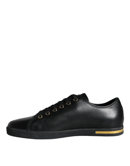 Dolce &amp; Gabbana Zapatos deportivos clásicos de cuero negro dorado