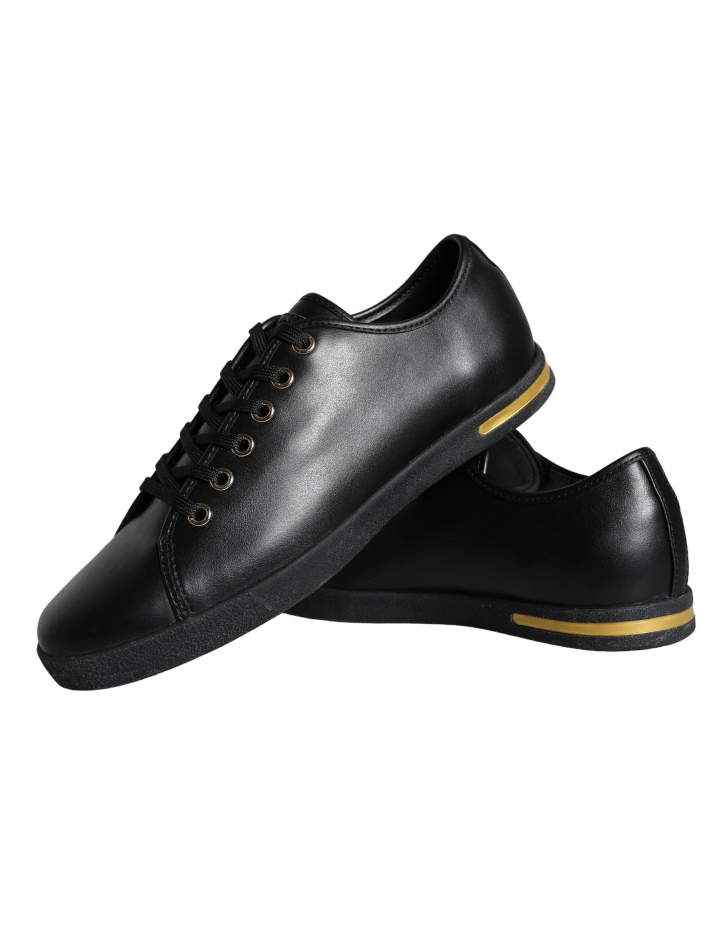 Dolce &amp; Gabbana Zapatos deportivos clásicos de cuero negro dorado