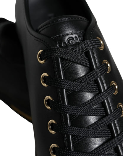 Dolce &amp; Gabbana Zapatos deportivos clásicos de cuero negro dorado