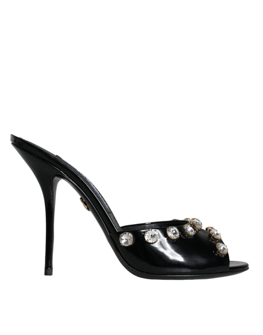Dolce &amp; Gabbana Tacones de cristal negros Sandalias Keira Zapatos