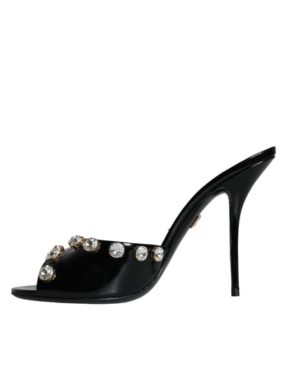 Dolce &amp; Gabbana Tacones de cristal negros Sandalias Keira Zapatos
