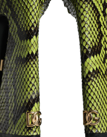 Dolce &amp; Gabbana Sandalias de tacón con correa al tobillo de cuero exótico verde Zapatos