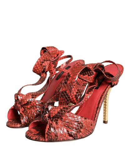 Dolce &amp; Gabbana Sandalias De Tacón De Cuero Exótico Coral Zapatos