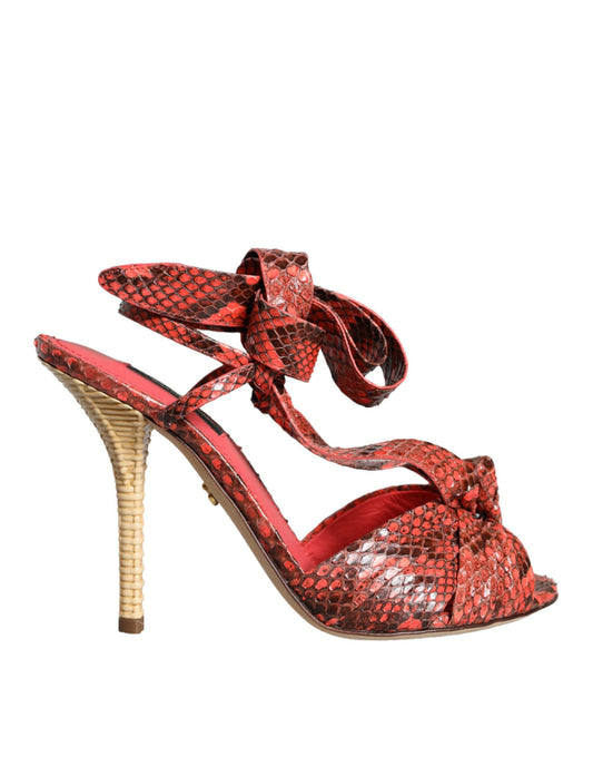 Dolce &amp; Gabbana Sandalias De Tacón De Cuero Exótico Coral Zapatos