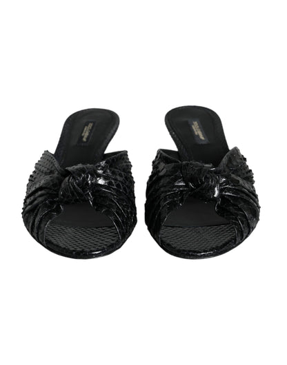 Dolce &amp; Gabbana Tacones De Cuero Negro Diapositivas Sandalias Zapatos
