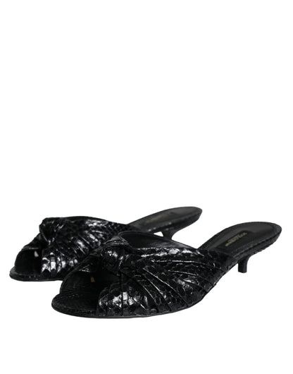 Dolce &amp; Gabbana Tacones De Cuero Negro Diapositivas Sandalias Zapatos
