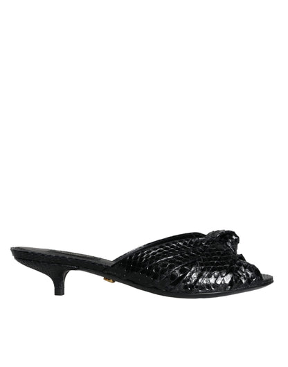 Dolce &amp; Gabbana Tacones De Cuero Negro Diapositivas Sandalias Zapatos