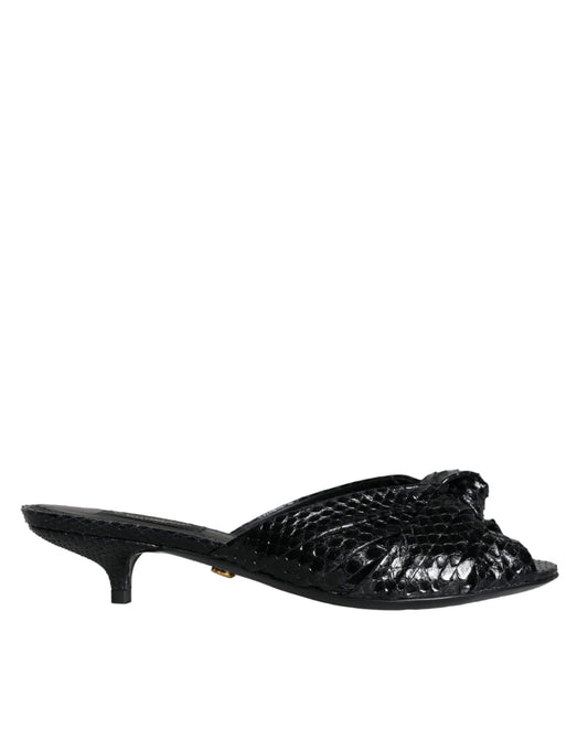 Dolce &amp; Gabbana Tacones De Cuero Negro Diapositivas Sandalias Zapatos