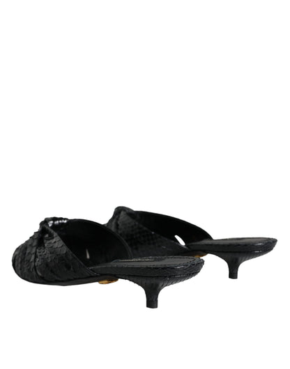 Dolce &amp; Gabbana Tacones De Cuero Negro Diapositivas Sandalias Zapatos