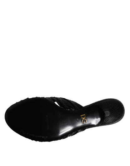Dolce &amp; Gabbana Tacones De Cuero Negro Diapositivas Sandalias Zapatos