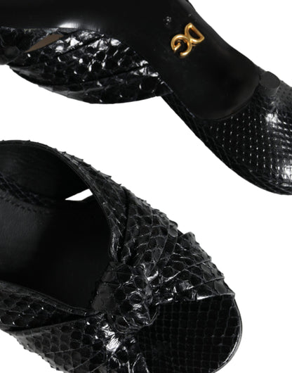 Dolce &amp; Gabbana Tacones De Cuero Negro Diapositivas Sandalias Zapatos
