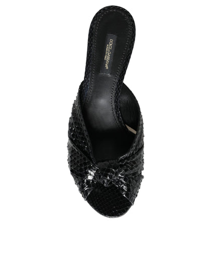 Dolce &amp; Gabbana Tacones De Cuero Negro Diapositivas Sandalias Zapatos