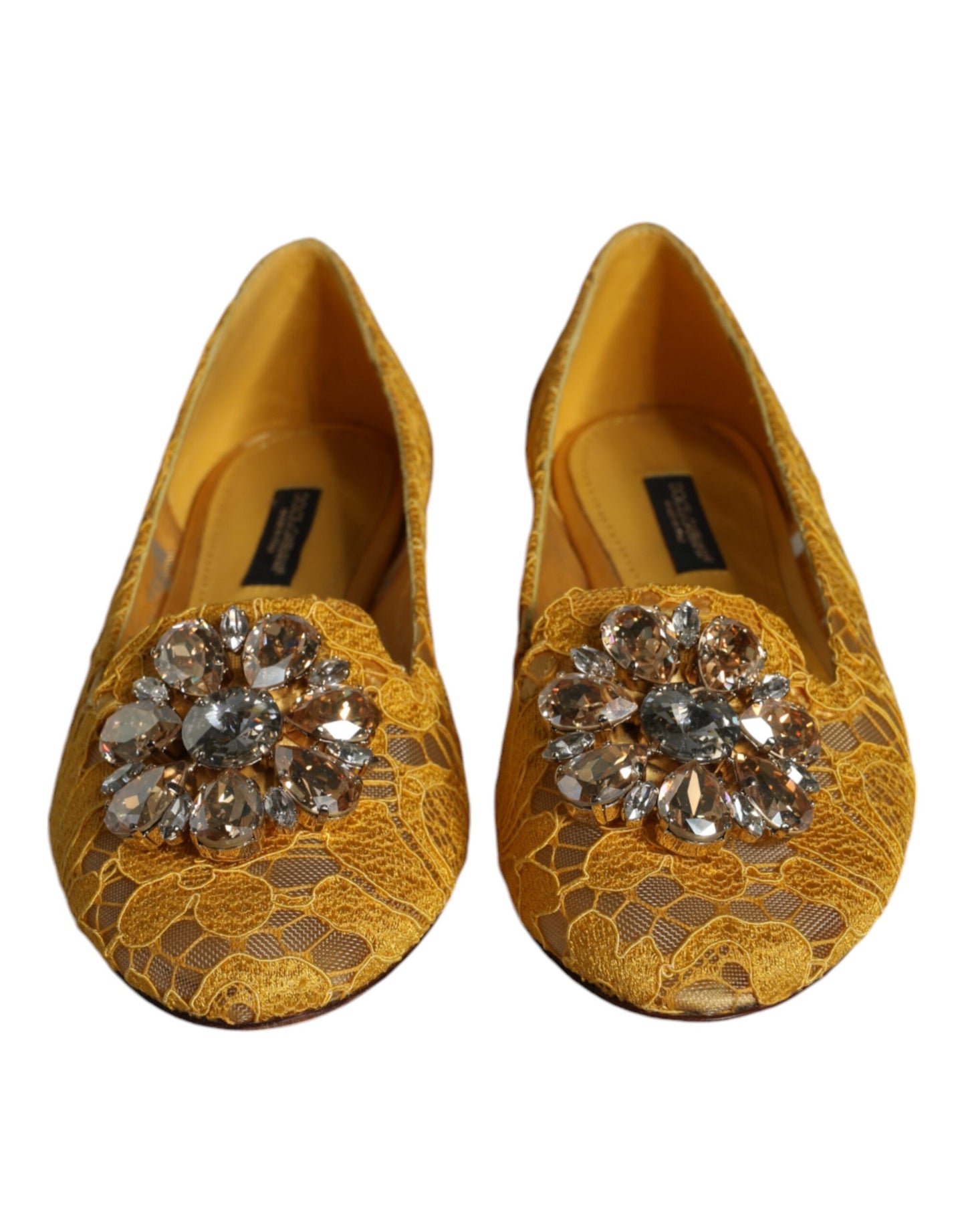 Dolce &amp; Gabbana Mocasines tipo bailarinas con cristales y encaje mostaza