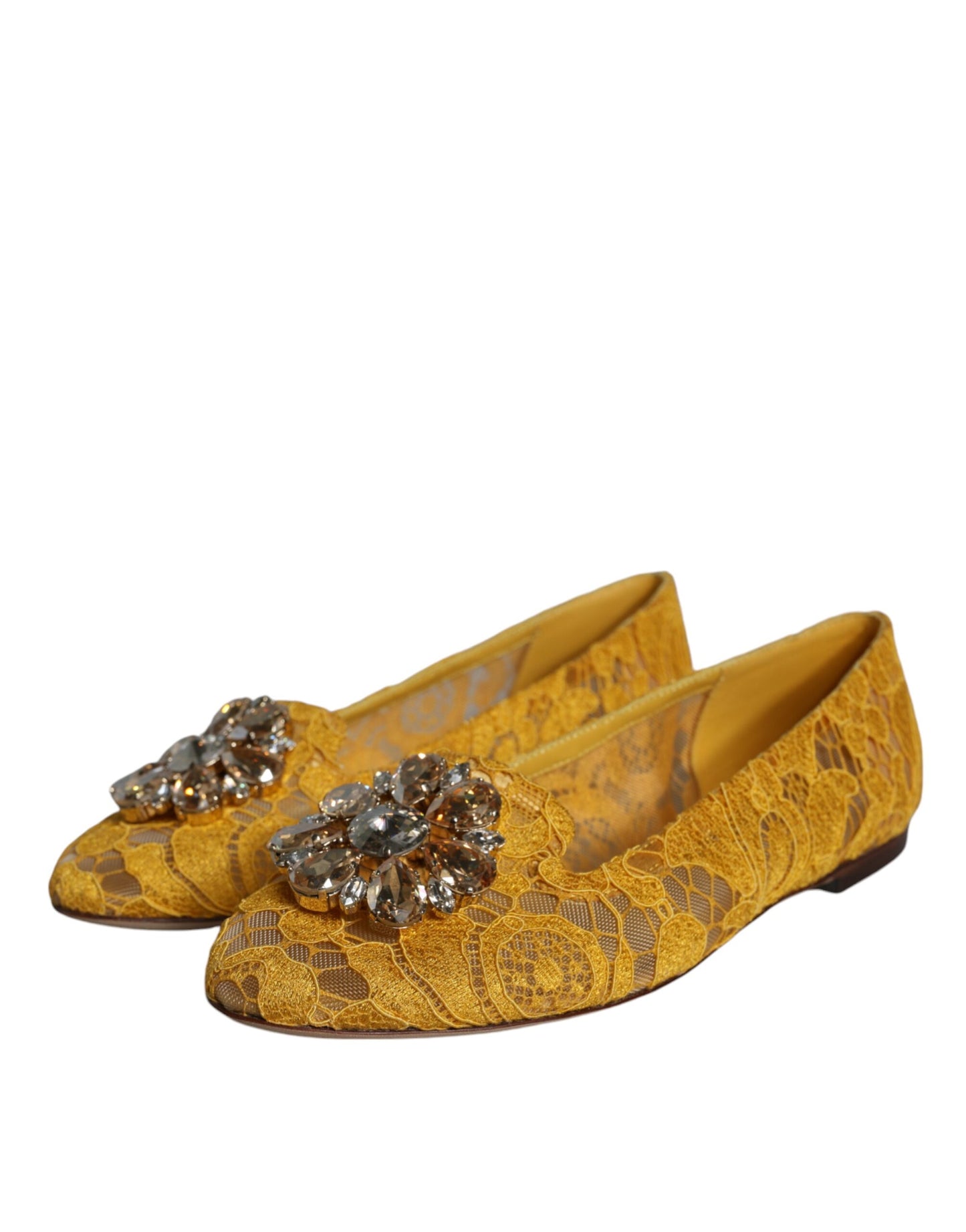 Dolce &amp; Gabbana Mocasines tipo bailarinas con cristales y encaje mostaza