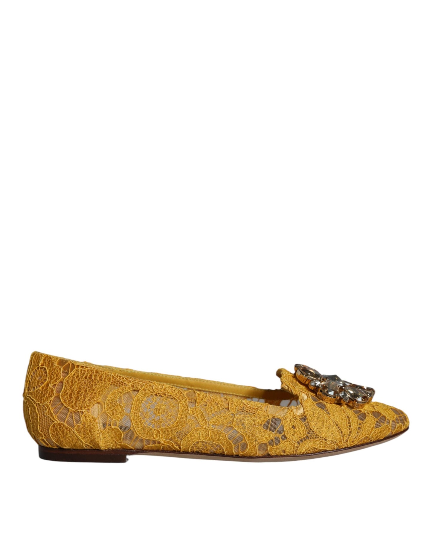 Dolce &amp; Gabbana Mocasines tipo bailarinas con cristales y encaje mostaza