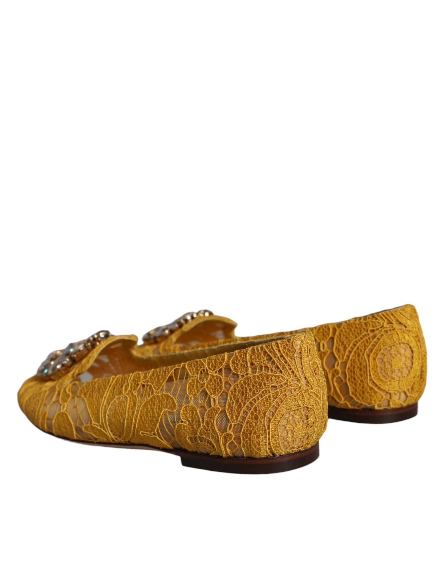 Dolce &amp; Gabbana Mocasines tipo bailarinas con cristales y encaje mostaza