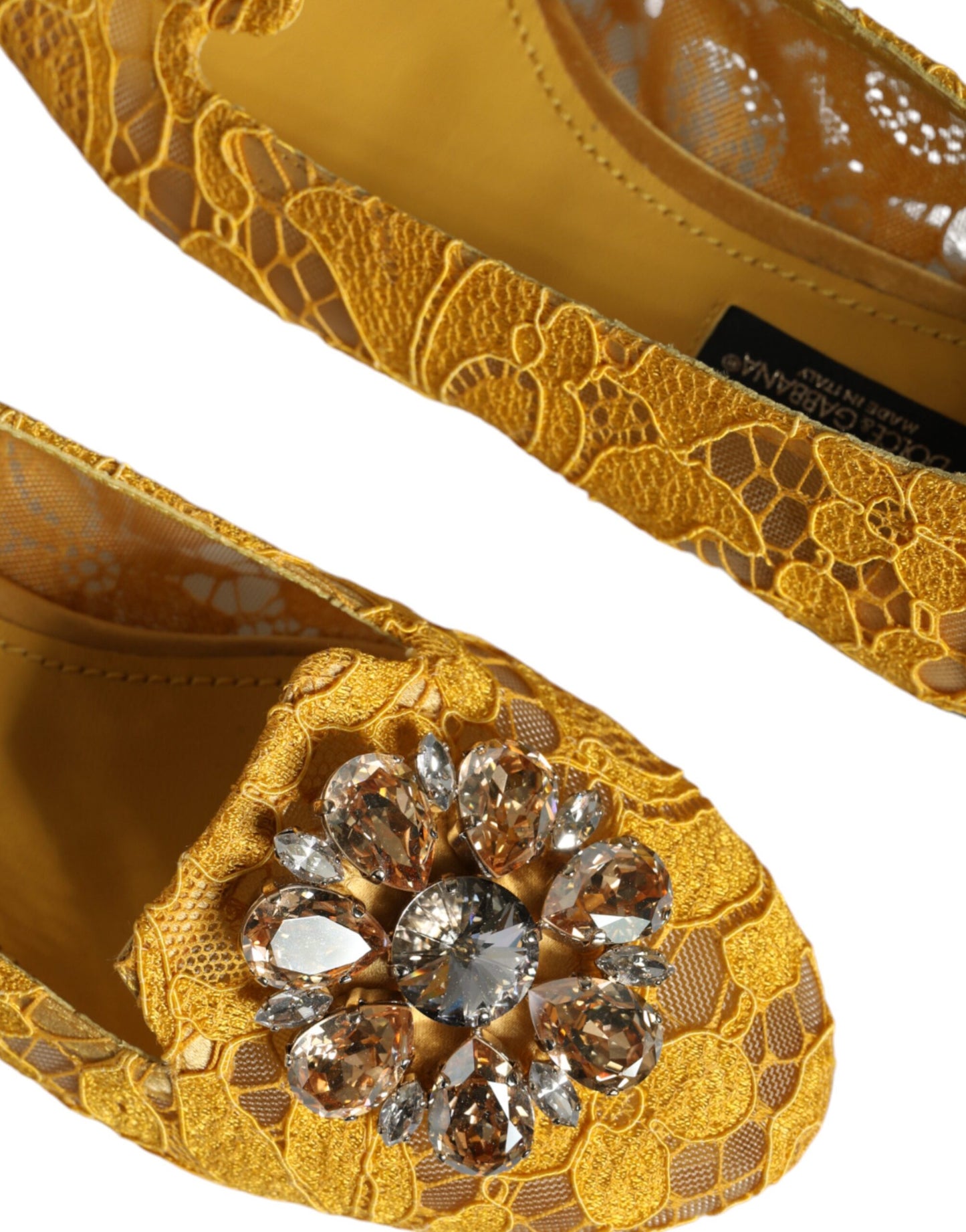 Dolce &amp; Gabbana Mocasines tipo bailarinas con cristales y encaje mostaza
