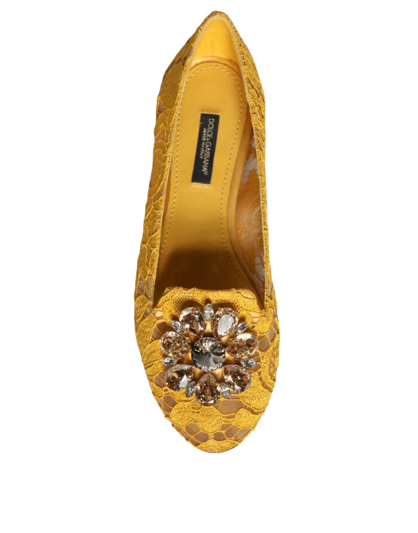 Dolce &amp; Gabbana Mocasines tipo bailarinas con cristales y encaje mostaza