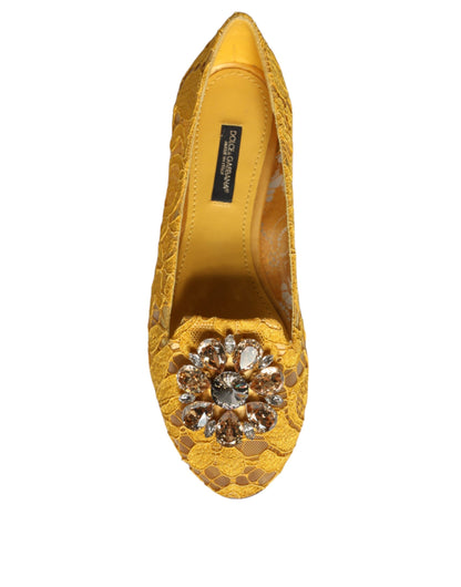 Dolce &amp; Gabbana Mocasines tipo bailarinas con cristales y encaje mostaza