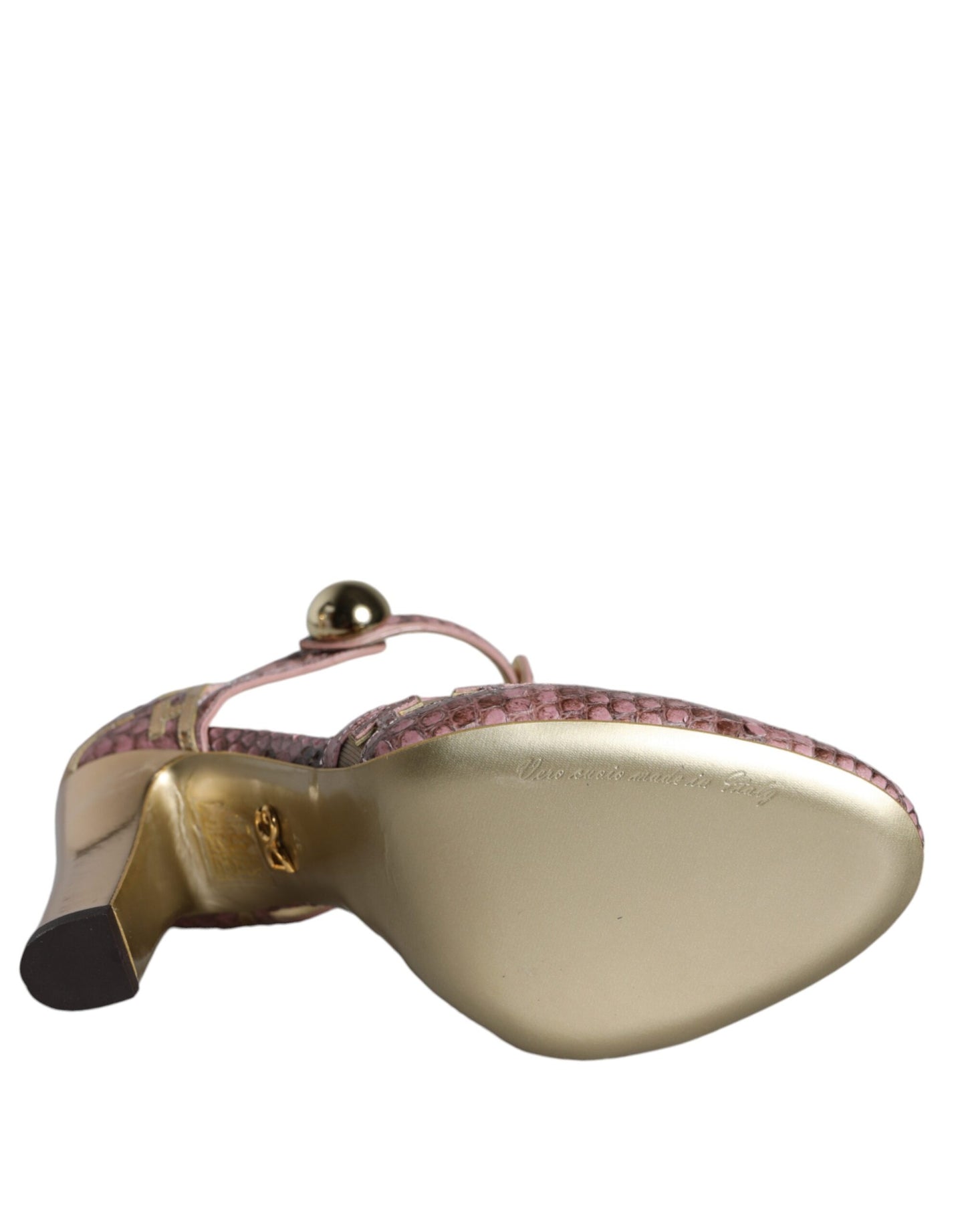 Dolce &amp; Gabbana Zapatos de salón de cuero rosa dorado con tiras en T Zapatos