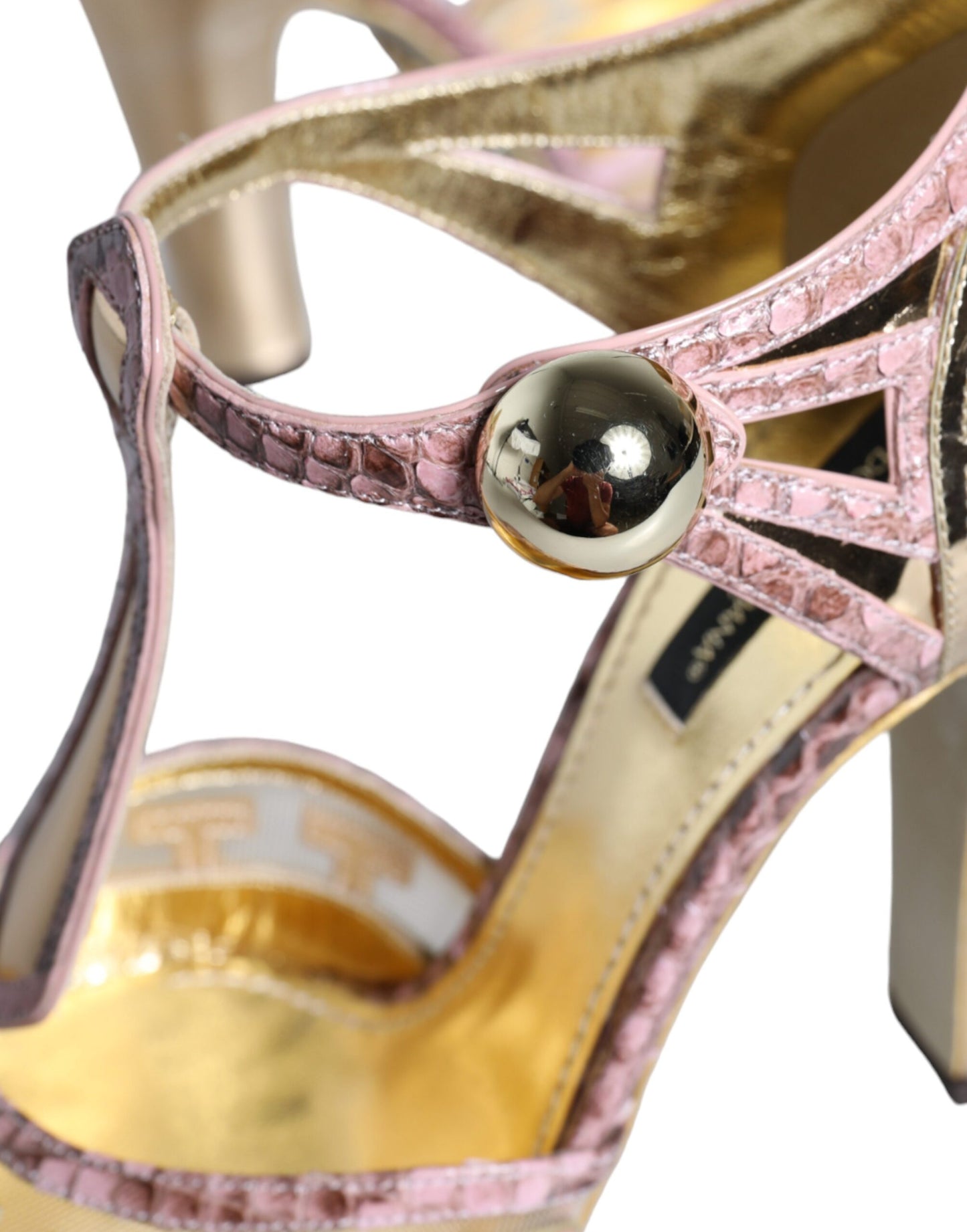 Dolce &amp; Gabbana Zapatos de salón de cuero rosa dorado con tiras en T Zapatos