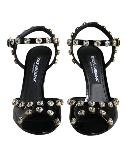 Dolce &amp; Gabbana Zapatos sandalias con tira en el tobillo de cuero negro con cristales