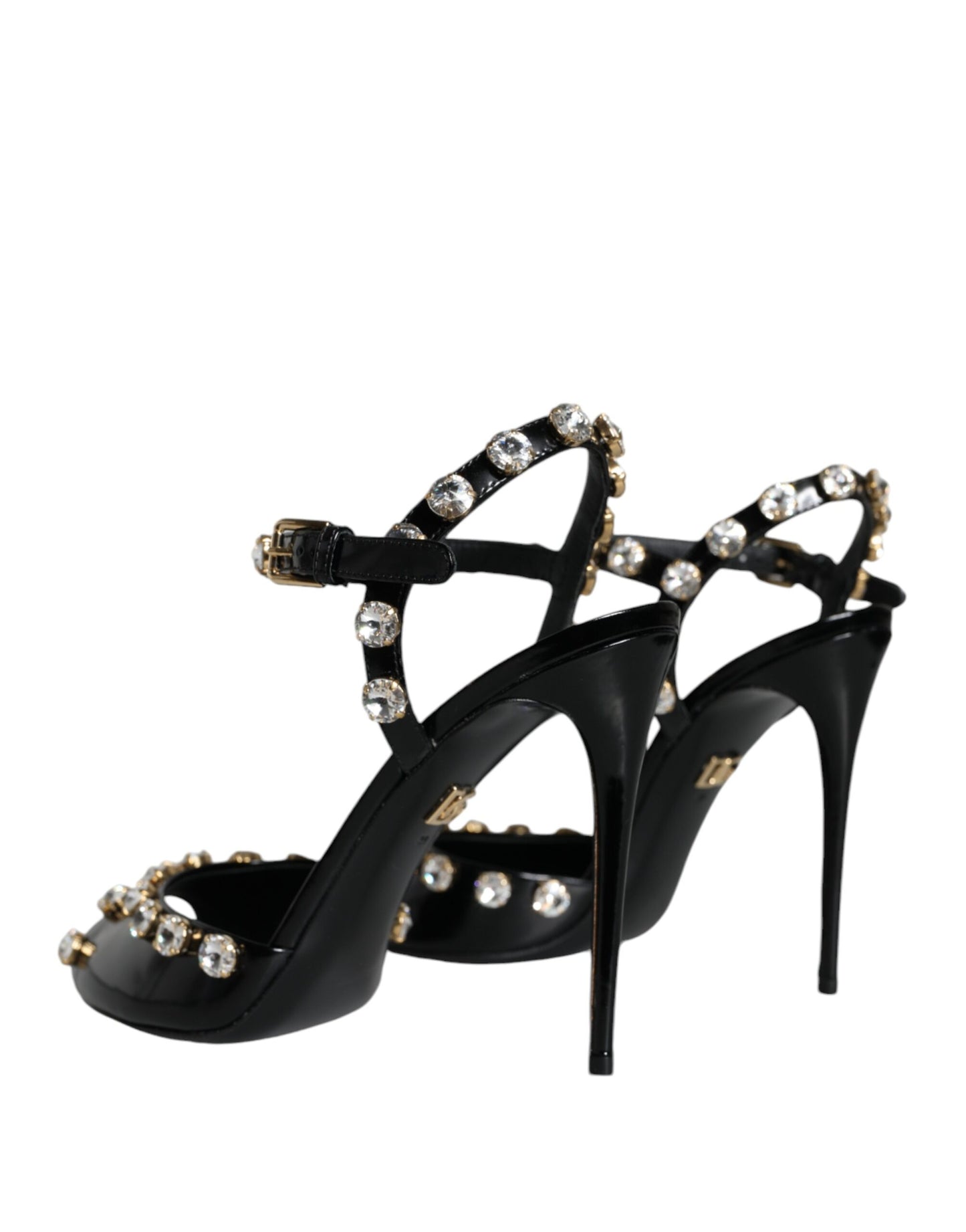 Dolce &amp; Gabbana Zapatos sandalias con tira en el tobillo de cuero negro con cristales