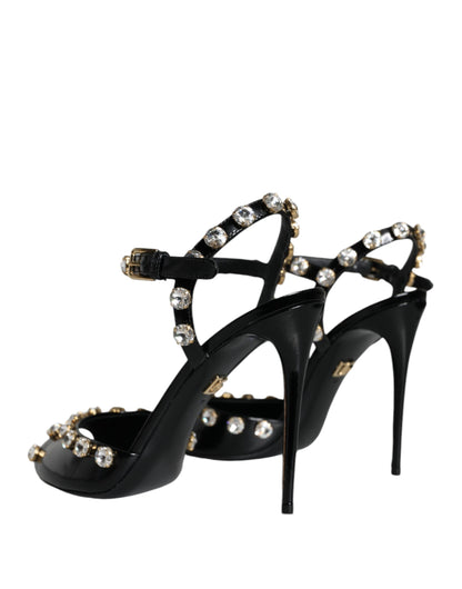Dolce &amp; Gabbana Zapatos sandalias con tira en el tobillo de cuero negro con cristales