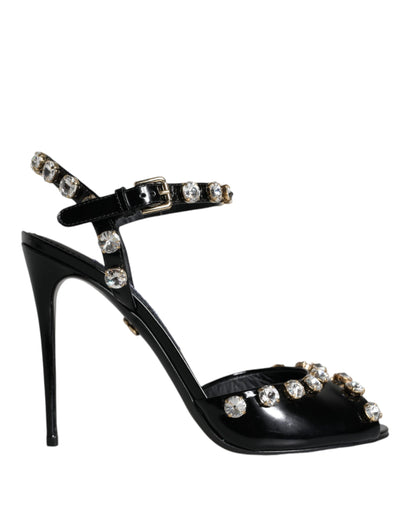 Dolce &amp; Gabbana Zapatos sandalias con tira en el tobillo de cuero negro con cristales