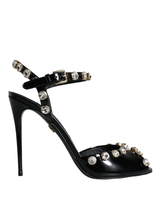 Dolce &amp; Gabbana Zapatos sandalias con tira en el tobillo de cuero negro con cristales