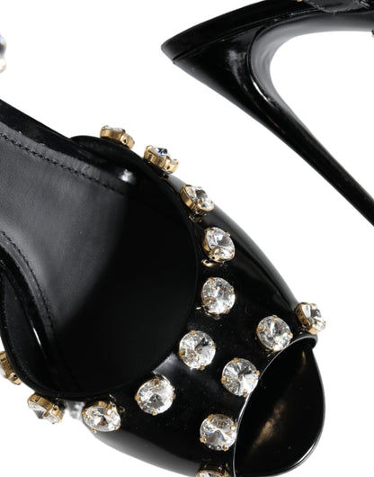 Dolce &amp; Gabbana Zapatos sandalias con tira en el tobillo de cuero negro con cristales