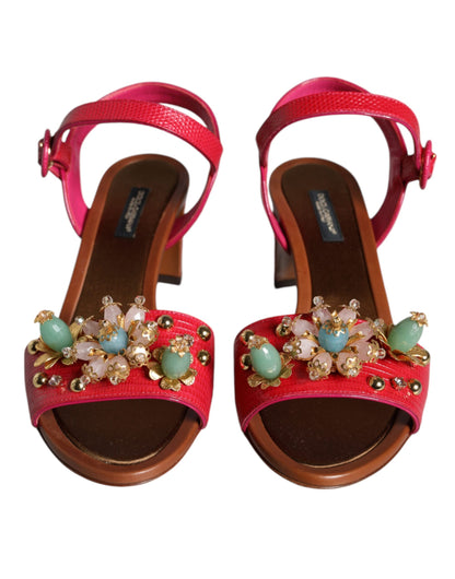 Dolce &amp; Gabbana Sandalias Keira con adornos de cuero fucsia Zapatos