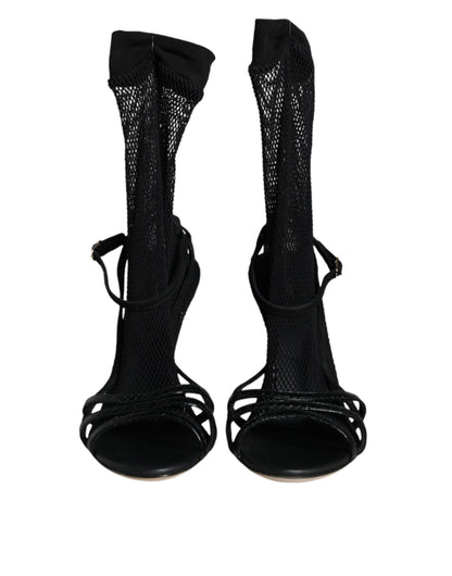 Dolce &amp; Gabbana Sandalias con tacón de aguja de malla negra Zapatos