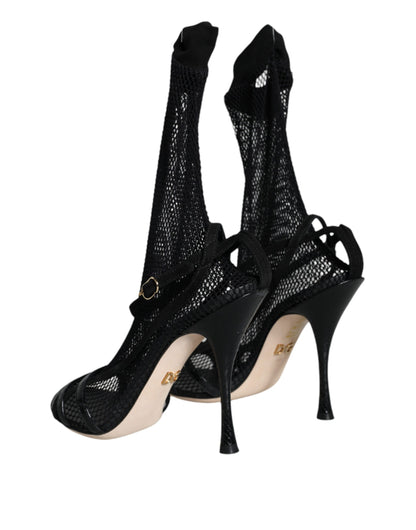 Dolce &amp; Gabbana Sandalias con tacón de aguja de malla negra Zapatos