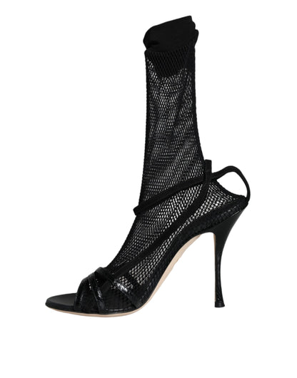 Dolce &amp; Gabbana Sandalias con tacón de aguja de malla negra Zapatos