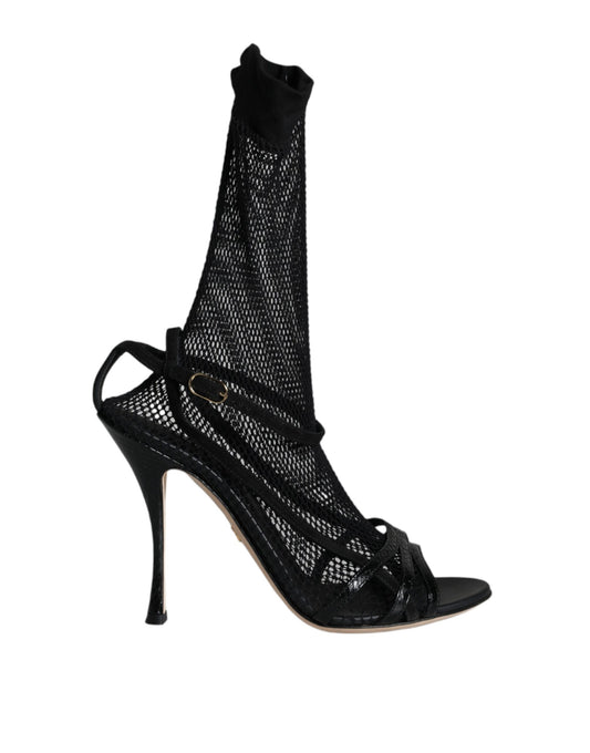 Dolce &amp; Gabbana Sandalias con tacón de aguja de malla negra Zapatos