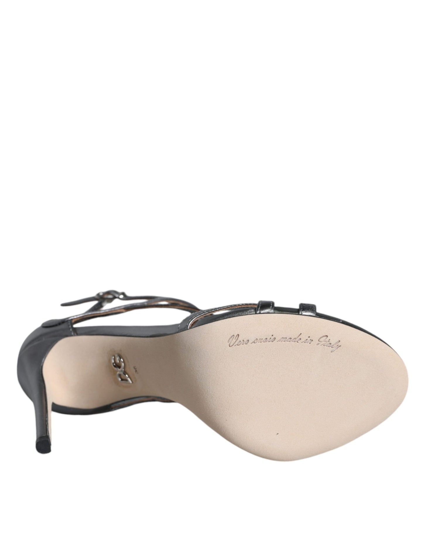 Dolce &amp; Gabbana Zapatos plateados con sandalias de tacón de cuero Keira