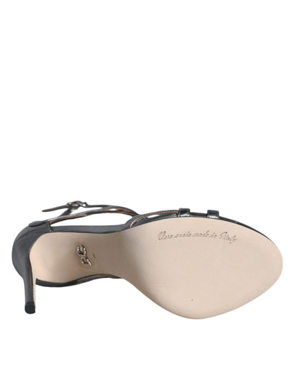 Dolce &amp; Gabbana Zapatos plateados con sandalias de tacón de cuero Keira