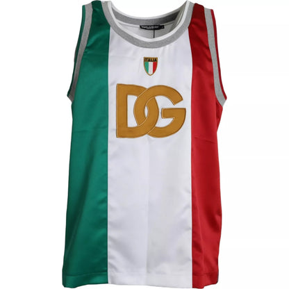 Dolce &amp; Gabbana Camiseta sin mangas blanca y verde con bandera italiana Basket