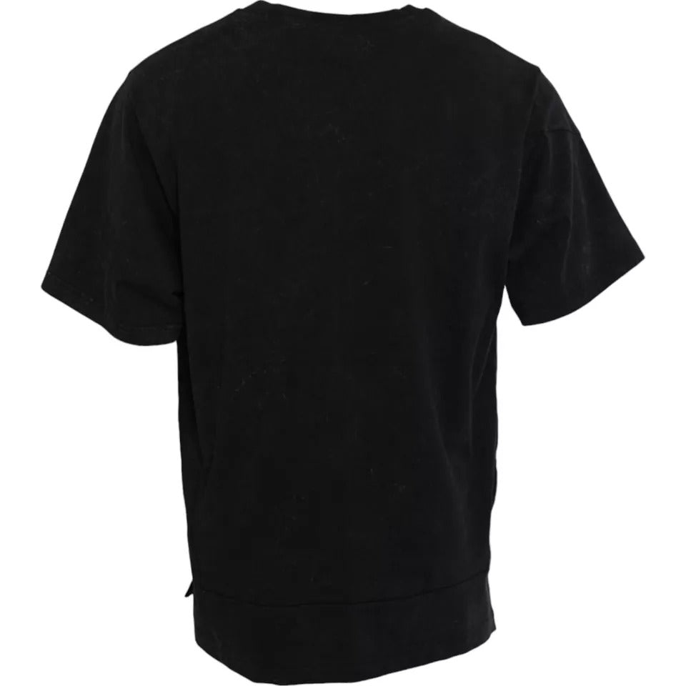 Dolce &amp; Gabbana Camiseta negra con cuello redondo y estampado gráfico de algodón