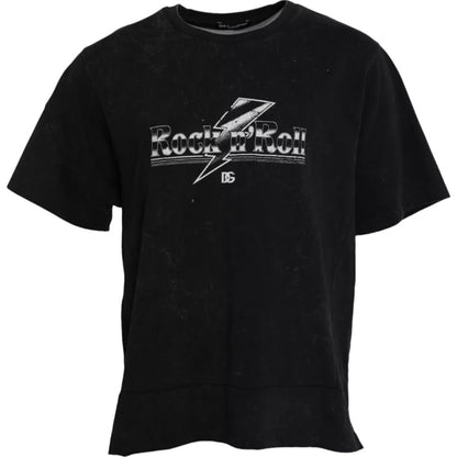 Dolce &amp; Gabbana Camiseta negra con cuello redondo y estampado gráfico de algodón