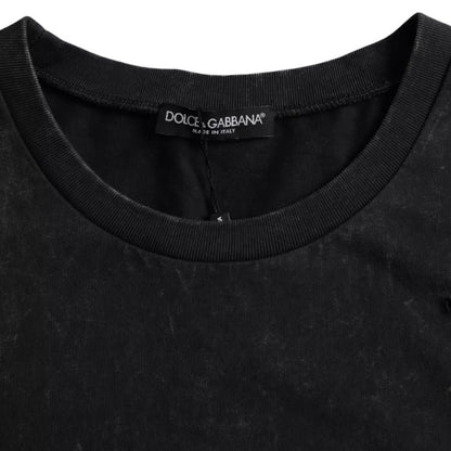 Dolce &amp; Gabbana Camiseta negra con cuello redondo y estampado gráfico de algodón