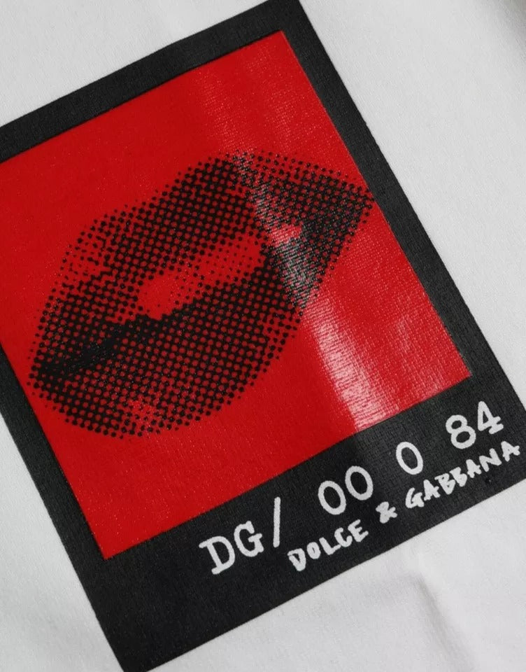 Dolce &amp; Gabbana White Red Lips Print Cotton Men T-shirt