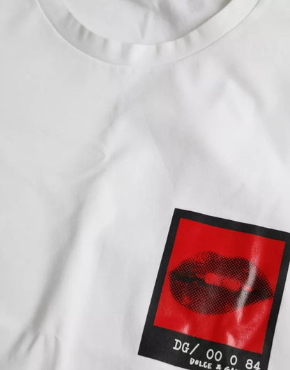Dolce &amp; Gabbana White Red Lips Print Cotton Men T-shirt